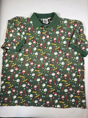 Vintage Mickey & Co Men's Mickey Mouse Golf Graphic Print Green Polo Shirt XL